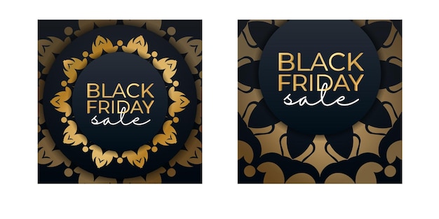 Blue friday black friday poster with geometric gold ornament