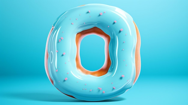 a blue frosted donut with pink and orange sprinkles on it