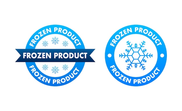 Blue frozen product and snowflake icon label Fresh frozen Food logo Vector stock illustration