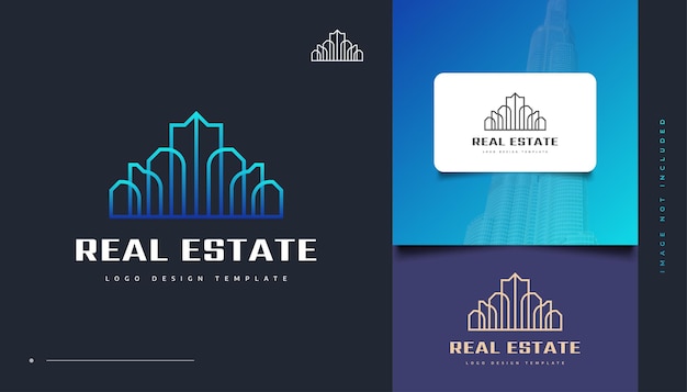 Blue Futuristic Real Estate Logo Design with Line Style. Construction, Architecture or Building Logo Design