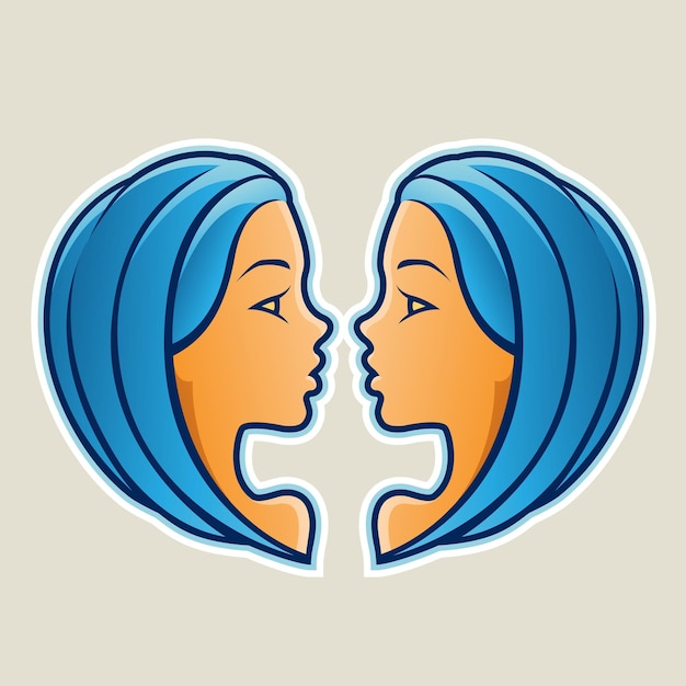 Blue Gemini or Twins Icon Vector Illustration