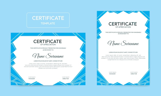 Blue geometric certificate border template