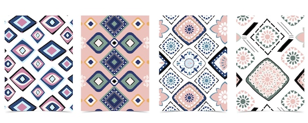 Blue geometric seamless pattern in boho style with squaretribal and circle