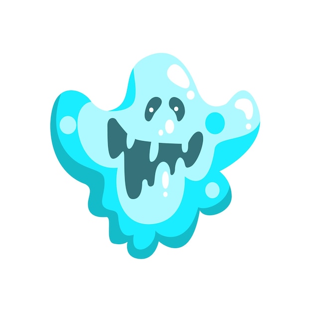 Blue Ghost In Childish Cartoon Manner Isolated On White Background