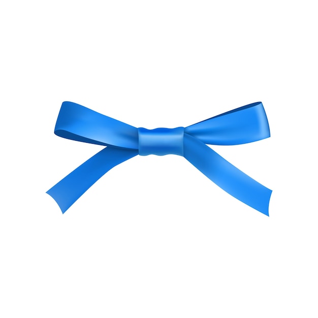 Blue gift bow from satin thin tape isolated on white background Realistic decoration for any holidays presents Christmas and new year realistic different objects from silk vector illustration