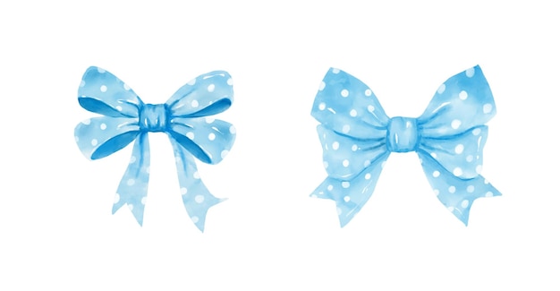 Blue gift bow in watercolor style isolated on white background Hand drawing decorative bow elements vector illustration