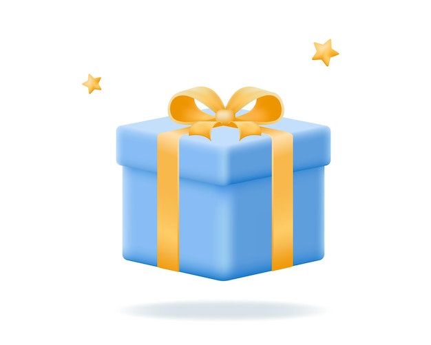 Blue gift box with gold ribbon Realistic 3d icon for sale concept