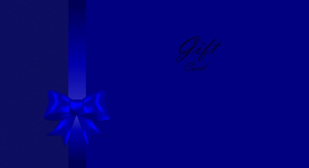 Blue gift card with blue bow and blue ribbon.Vector template for invitation, credit or discount card