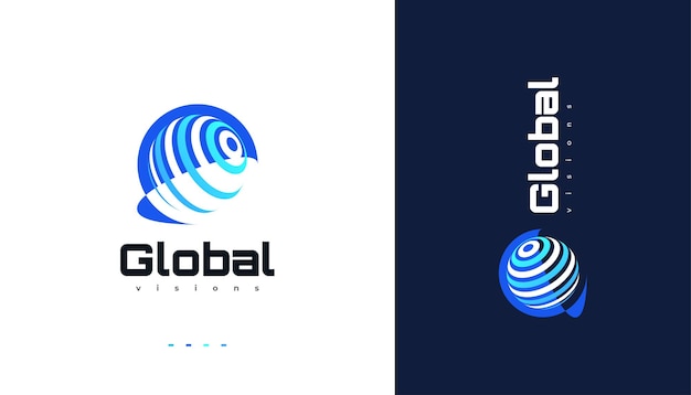 Blue Global Logo Design World Logo or Icon Suitable for Business and Technology Logos