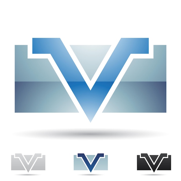 Blue Glossy Abstract Logo Icon of Angled Letter V Over a Rectangle