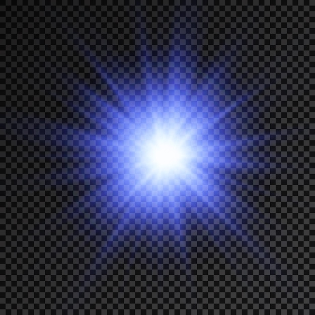 Blue glowing light burst glow bright star sun rays light effect flare of sunshine