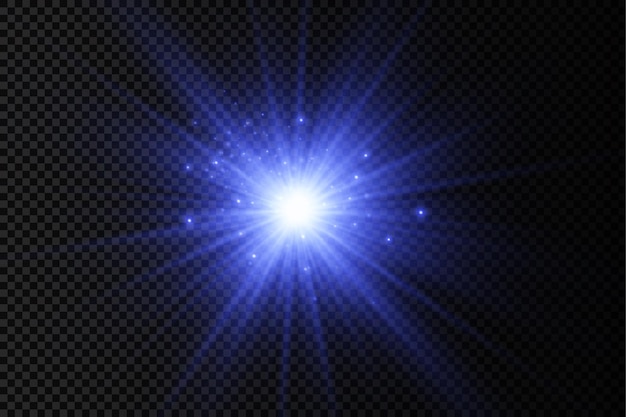 Blue glowing light burst glow bright star sun rays light effect flare of sunshine