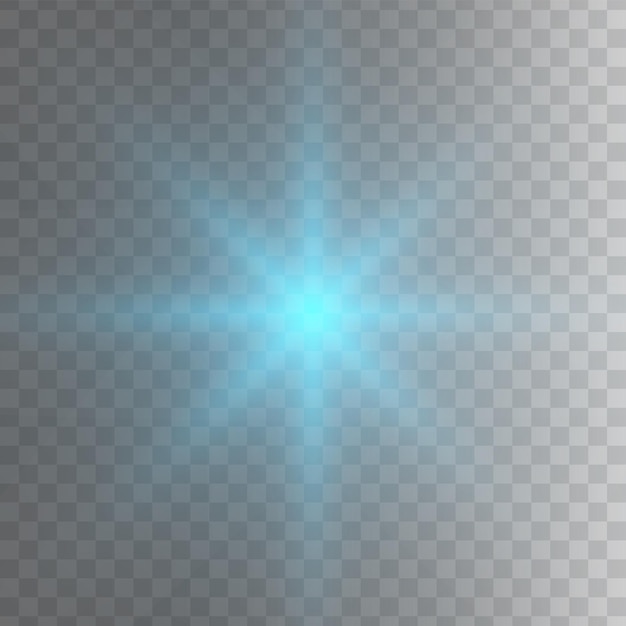 Blue glowing light star transparent shining sun star explodes and bright flash bright starburst