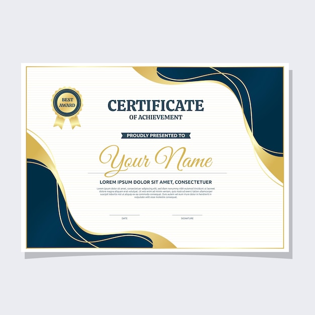 Blue Gold Certificate of Achievement Success School Print Template