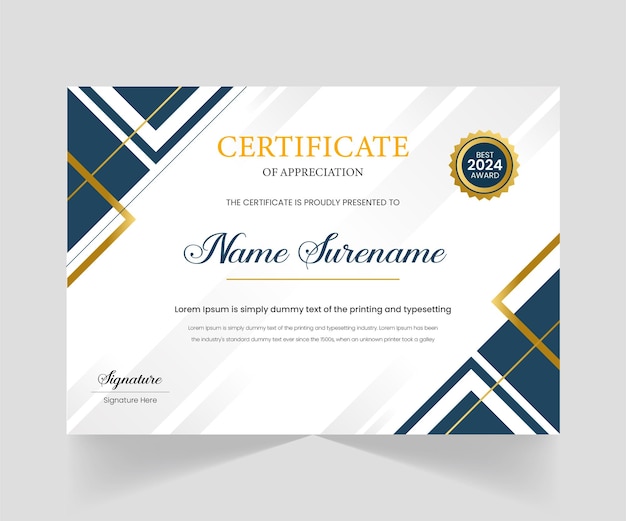 Blue and Gold Certificate of Achievement Template Award Diploma