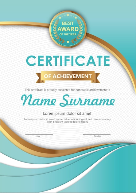 Blue and gold certificate template