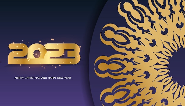 Blue and gold color Happy New Year 2023 festive postcard