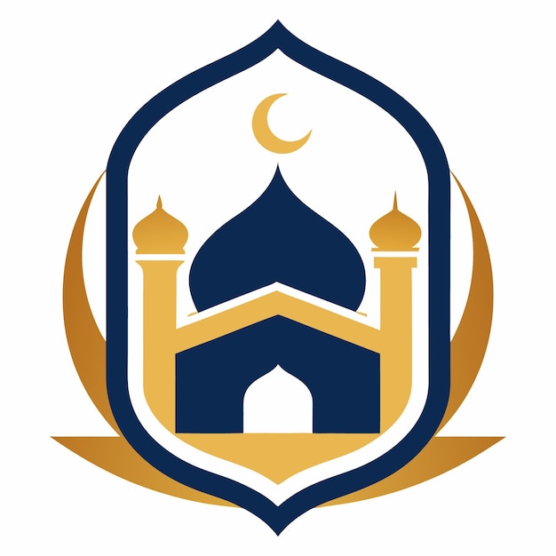 a blue and gold mosque with a blue and gold logo