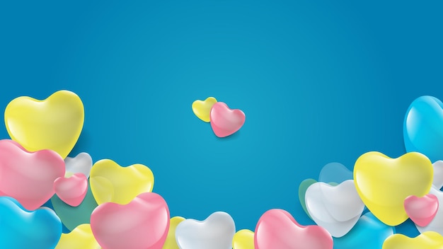 Blue gold pink Valentine christmas new year 3d design background with love heart shaped balloon Vector illustration greeting banner card wallpaper flyer poster brochure wedding invitation