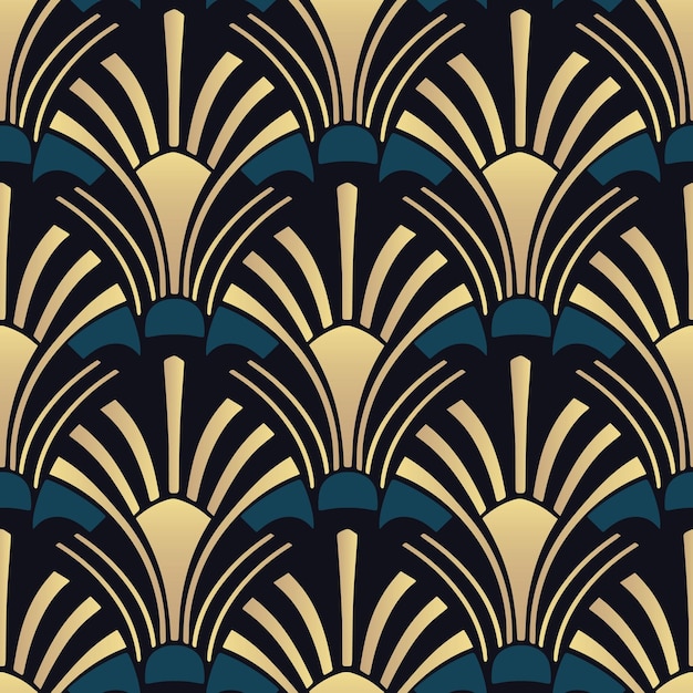 A blue and gold vintage art deco seamless pattern Vector