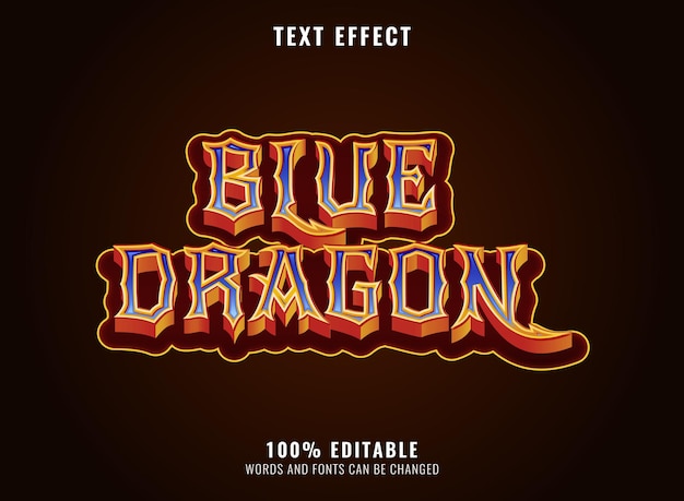 Blue golden diamond dragon fantasy rpg game logo title text effect