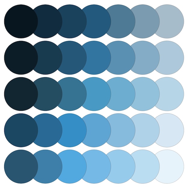 Vector blue gradient circles display shades of blue color palette circular graphic elements vector