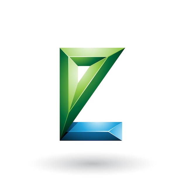 Blue and Green 3d Geometrical Embossed Letter E Vector Illustration