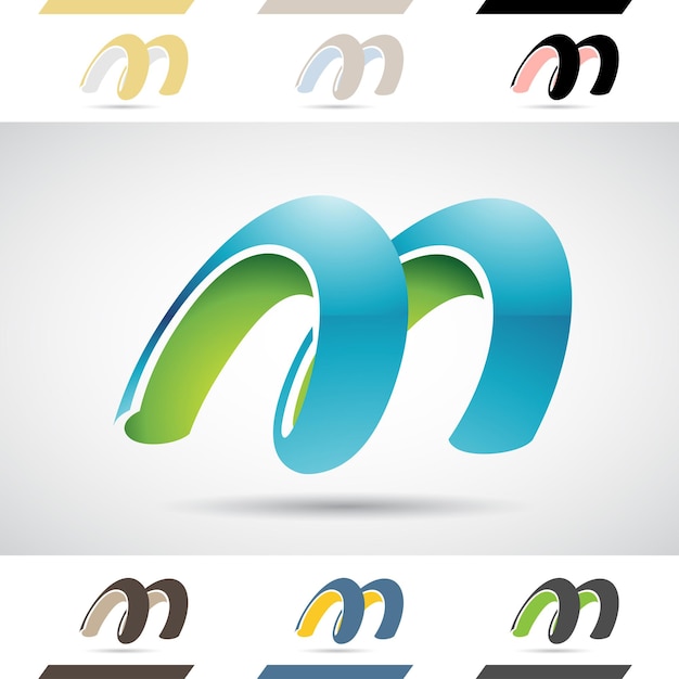 Blue and Green Abstract Glossy Logo Icon of Spring Shaped Letter M