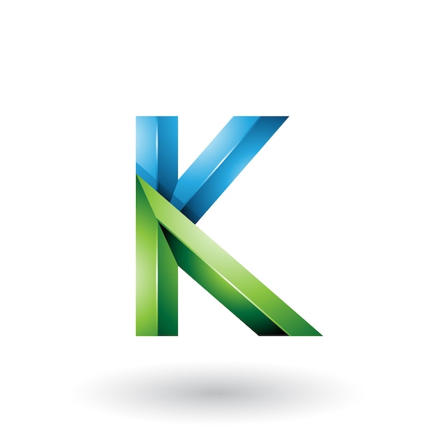 Blue and Green Glossy 3d Geometrical Letter K Vector Illustration