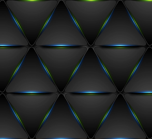 Blue green glowing triangles tech pattern design