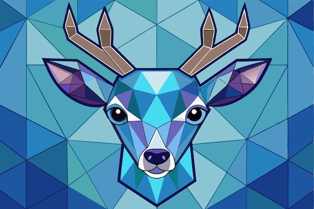 Vector a blue and green reindeer with antlers on the face