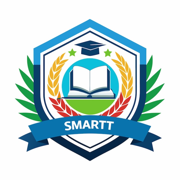 a blue and green shield with a blue ribbon that says smart