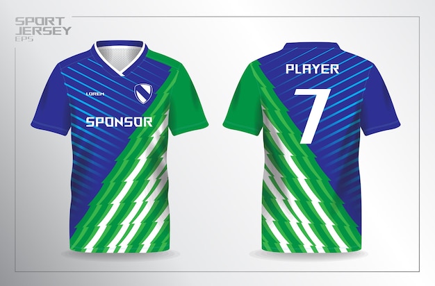 blue green sport jersey for football and soccer shirt template