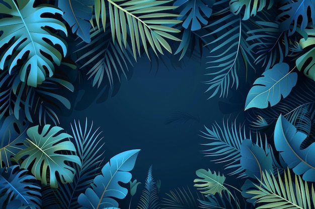 Blue and Green Tropical Leaves Background