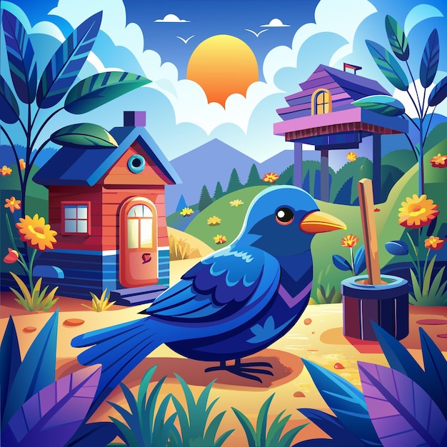 Blue Grosbeak bird blissful lies post office vector