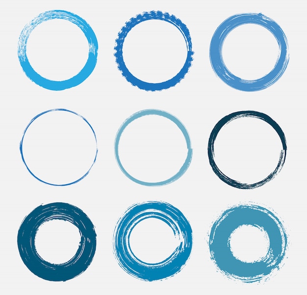 Blue grunge circles set