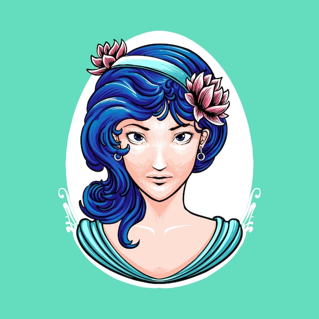 The blue hair girl illustration