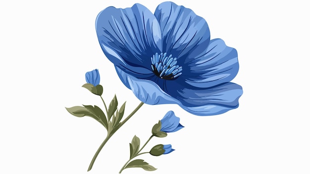 Vector blue hand drawn flower illustration in flat vector style