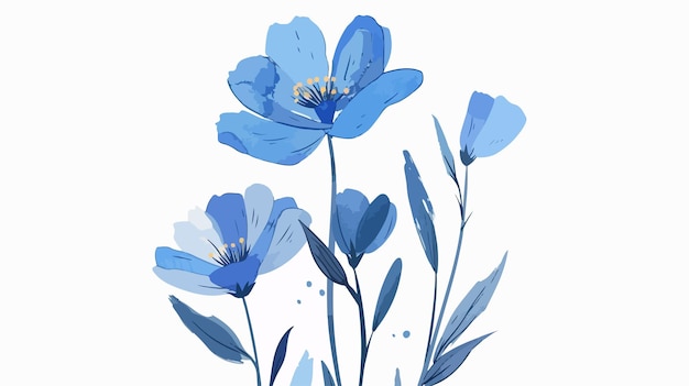 Blue Hand Drawn Flower Illustration in Flat Vector Style