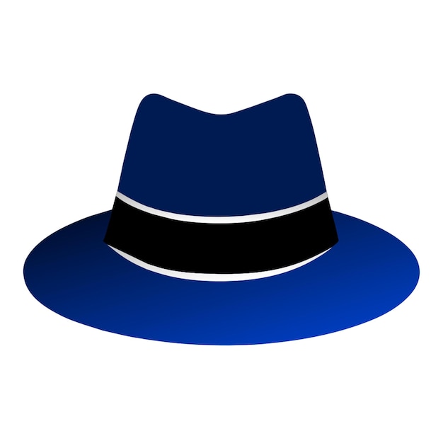 a blue hat with a black band that says  blue