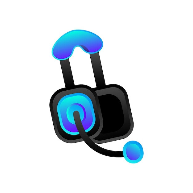 A blue headphone with a microphone vector music icon