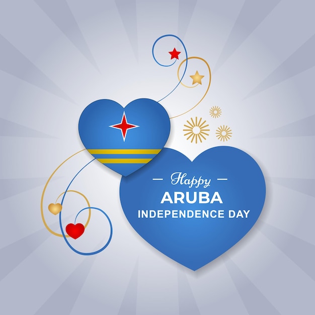 A blue heart with a yellow and blue flag that says aruba independence day.