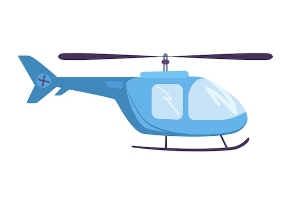 Blue helicopter flies