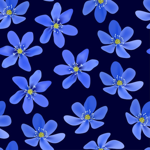 Blue hepatica flower seamless pattern