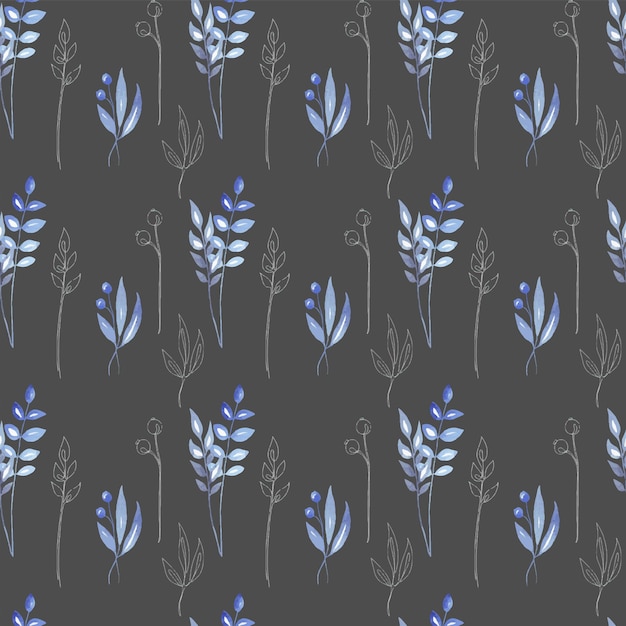 Blue herbs Seamless pattern