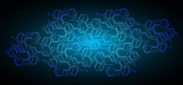 Blue hexagon cyber circuit future technology concept background