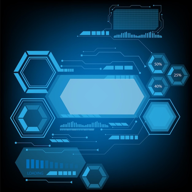 Blue hexagon frame vector technology futuristic hud loading outline, Modern geometric shape design.