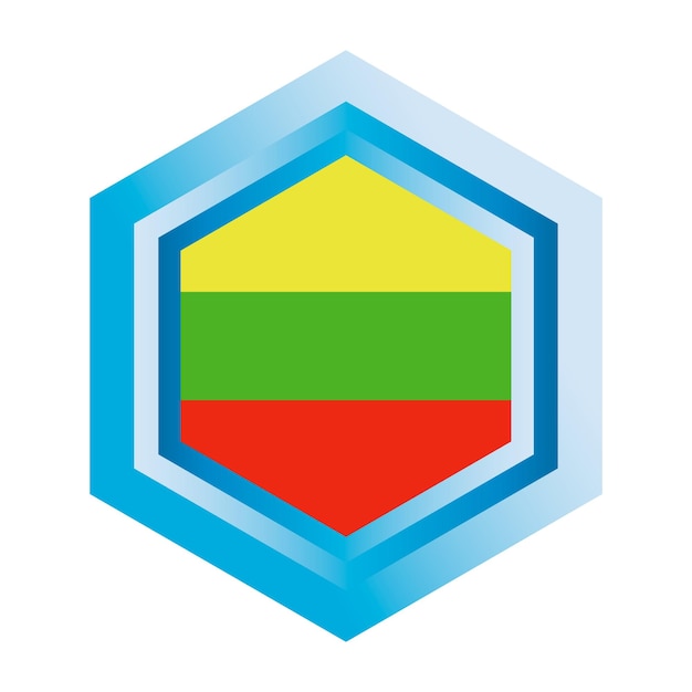 A blue hexagon with the flag of lithuania in the center