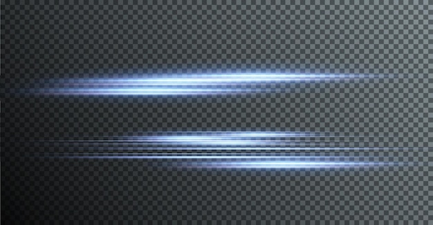 Blue horizontal lens flares pack. Laser beams, horizontal light rays.Beautiful light flares.