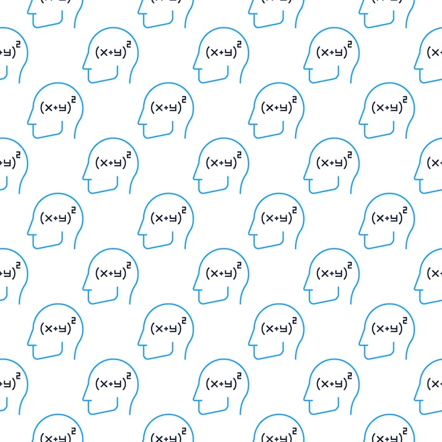 Blue Human Head with Math Mind vector concept line seamless pattern